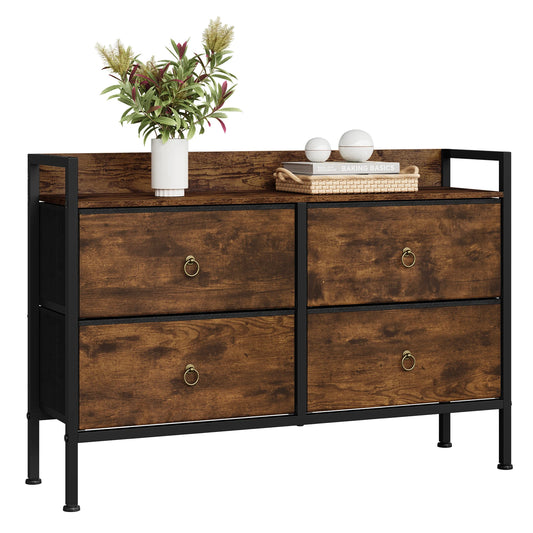 Chest of Drawers Wardrobe 4 Fabric Drawers Storage Organizer Cabinet Sideboard for Bedroom Living Room Vintage Brown Dresser
